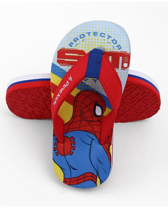 Pine Kids Marvel Slip On Flip Flops with Spider-Man Print - Red