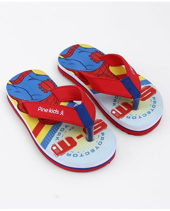 Pine Kids Marvel Slip On Flip Flops with Spider-Man Print - Red