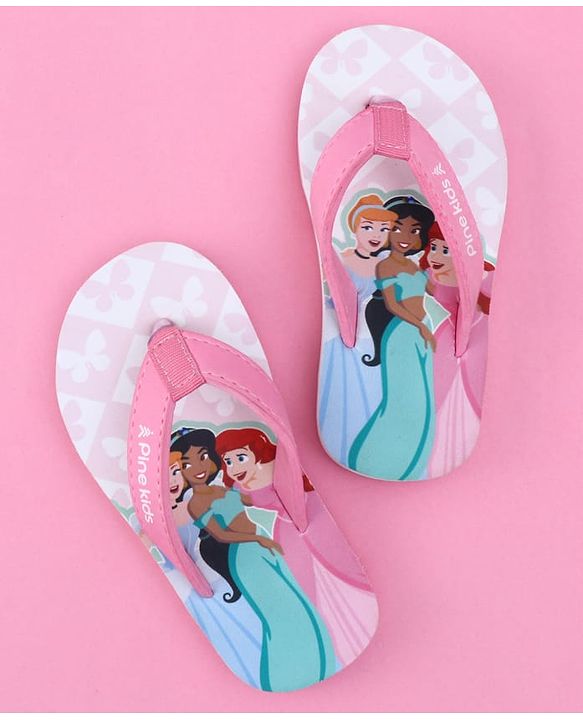 Pine Kids Disney Slip On Flip Flops with Disney Princess Print - Purple