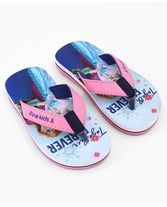 Pine Kids Disney Slip On Flip Flops with Elsa & Anna Print - Blue