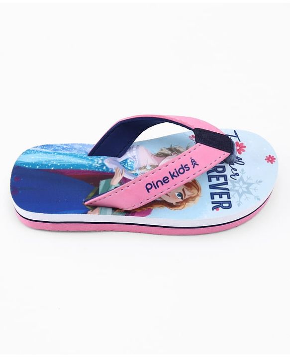 Pine Kids Disney Slip On Flip Flops with Elsa & Anna Print - Blue
