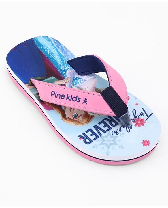 Pine Kids Disney Slip On Flip Flops with Elsa & Anna Print - Blue