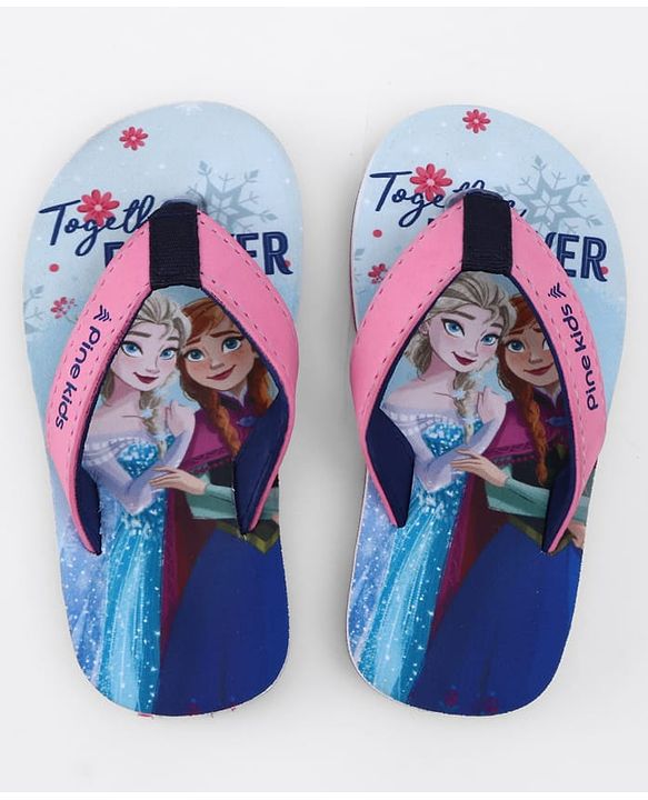 Pine Kids Disney Slip On Flip Flops with Elsa & Anna Print - Blue