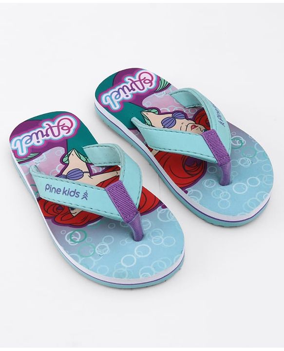 Pine Kids Disney Slip On Flip Flops with Ariel Print - Blue