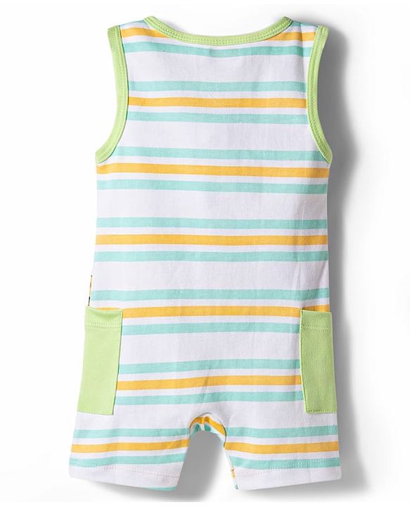 Babyhug 100% Cotton Knit Sleeveless Striped & Animal Embroidered Romper - Multicolor