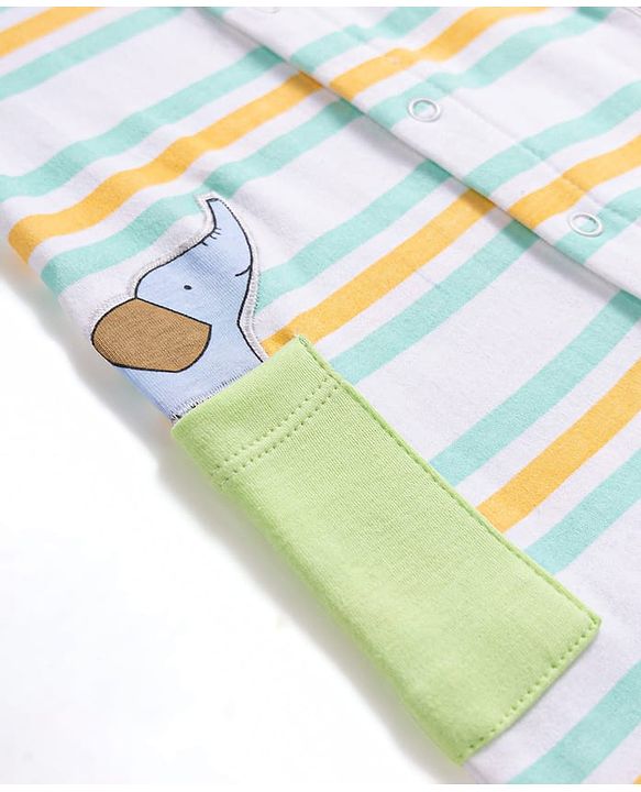 Babyhug 100% Cotton Knit Sleeveless Striped & Animal Embroidered Romper - Multicolor