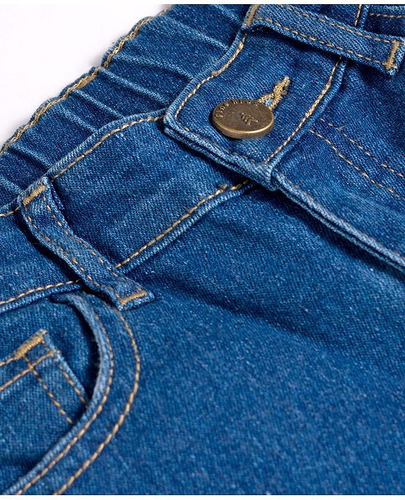 Pine Kids Denim Woven Full Length Jeans with Floral Embroidery - Blue