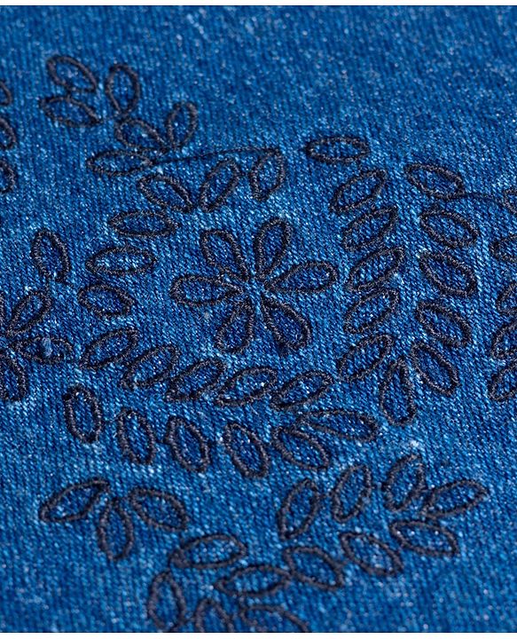 Pine Kids Denim Woven Full Length Jeans with Floral Embroidery - Blue