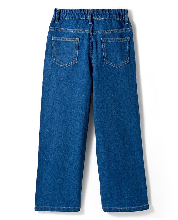 Pine Kids Denim Woven Full Length Jeans with Floral Embroidery - Blue
