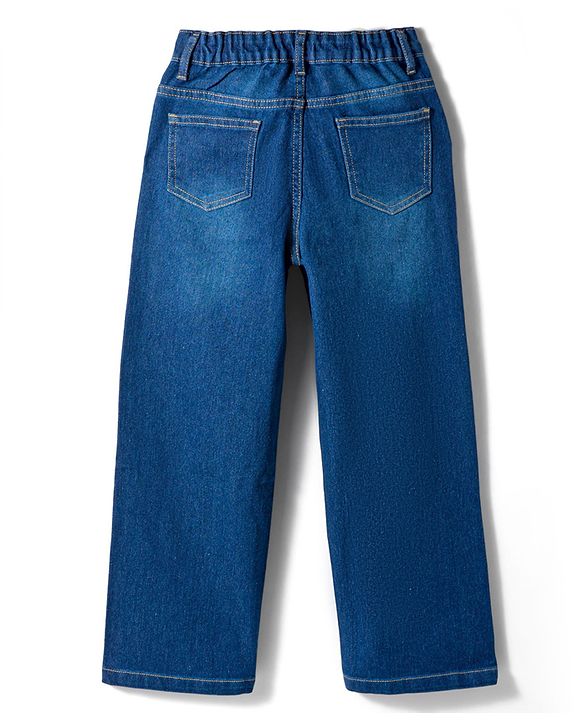 Pine Kids Denim Woven Full Length Jeans with Floral Embroidery - Blue