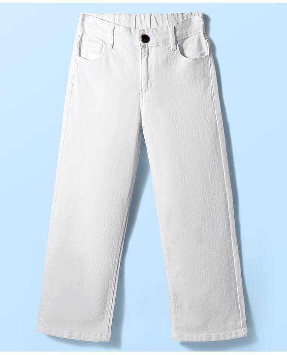Pine Kids Denim Woven Full Length Solid Color Jeans - White
