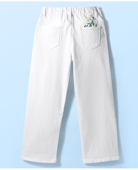 Pine Kids Denim Woven Full Length Solid Color Jeans - White