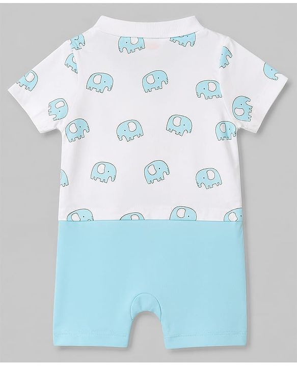 Babyhug 100% Cotton Knit Half Sleeves Romper with Elephant Print - Multicolor