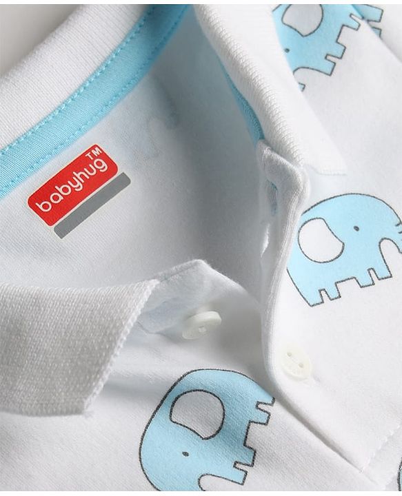 Babyhug 100% Cotton Knit Half Sleeves Romper with Elephant Print - Multicolor