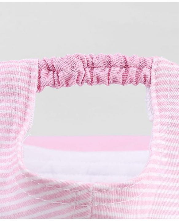 Babyhug Cotton Woven Baseball Cap With Face Embroidery & Ear Applique Pink - Diameter 15 cm