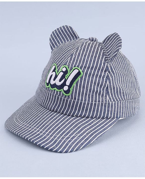Babyhug Woven Striped Baseball Cap With Text Embroidery & Applique Blue - Diameter 17 cm