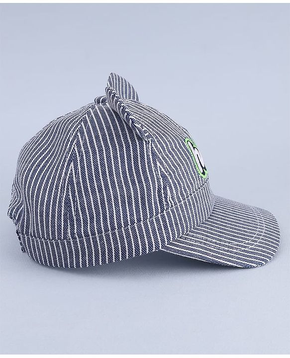 Babyhug Woven Striped Baseball Cap With Text Embroidery & Applique Blue - Diameter 17 cm
