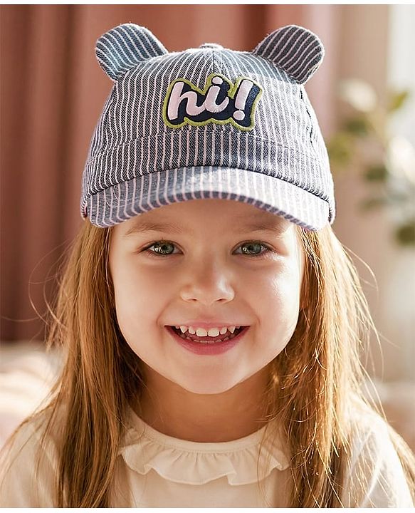 Babyhug Woven Striped Baseball Cap With Text Embroidery & Applique Blue - Diameter 17 cm