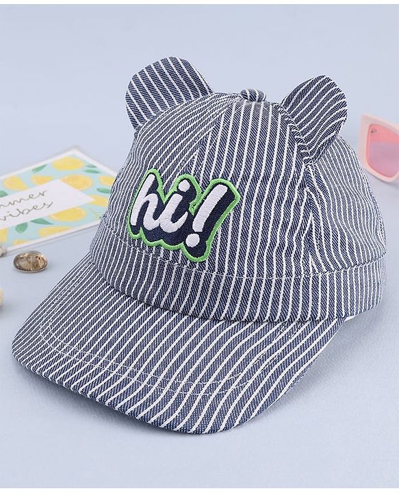 Babyhug Woven Striped Baseball Cap With Text Embroidery & Applique Blue - Diameter 17 cm