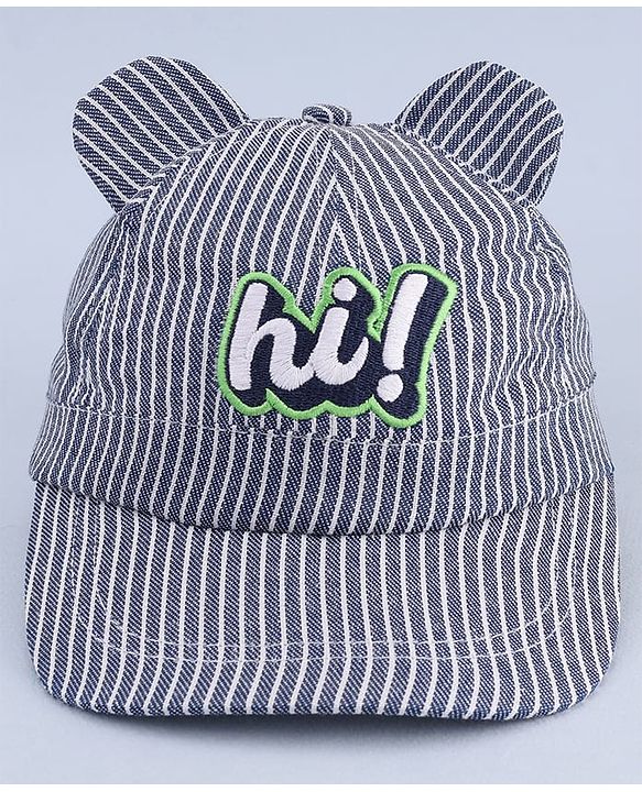 Babyhug Woven Striped Baseball Cap With Text Embroidery & Applique Blue - Diameter 17 cm