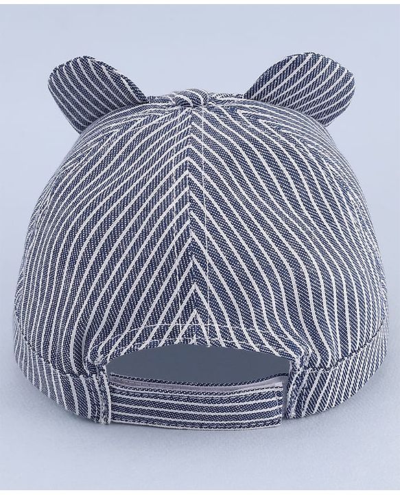 Babyhug Woven Striped Baseball Cap With Text Embroidery & Applique Blue - Diameter 17 cm