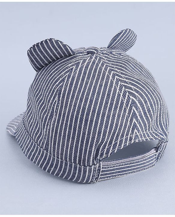 Babyhug Woven Striped Baseball Cap With Text Embroidery & Applique Blue - Diameter 17 cm