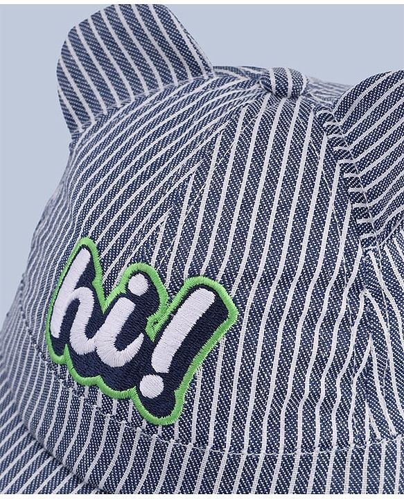 Babyhug Woven Striped Baseball Cap With Text Embroidery & Applique Blue - Diameter 17 cm
