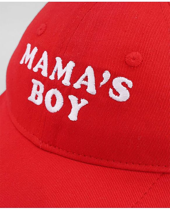 Babyhug Woven Baseball Cap With Mama's Boy Text Embroidery Red - Diameter 17.5 cm