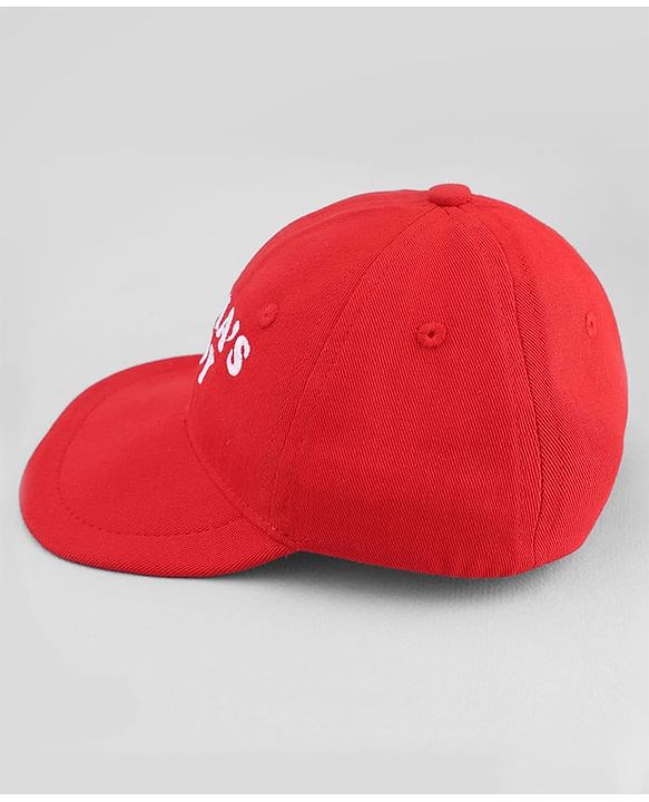 Babyhug Woven Baseball Cap With Mama's Boy Text Embroidery Red - Diameter 17.5 cm