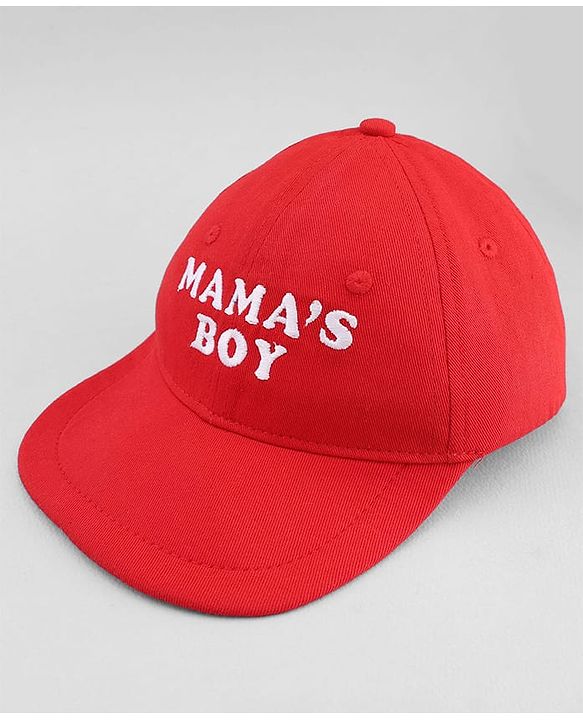 Babyhug Woven Baseball Cap With Mama's Boy Text Embroidery Red - Diameter 17.5 cm
