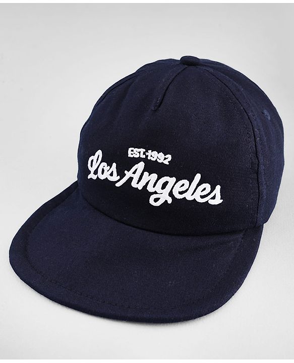 Babyhug Woven Baseball Cap With Los Angeles Text Embroidery Navy Blue - Diameter 17 cm