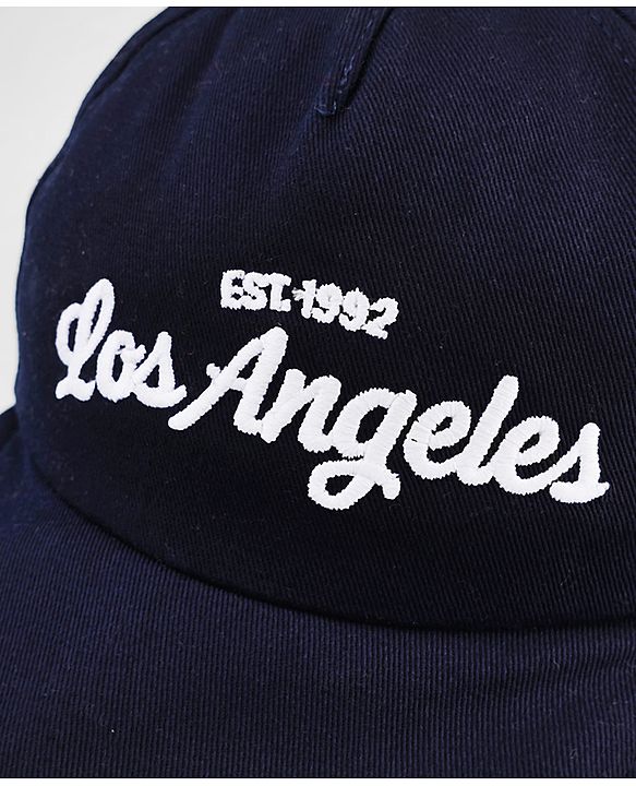 Babyhug Woven Baseball Cap With Los Angeles Text Embroidery Navy Blue - Diameter 17 cm