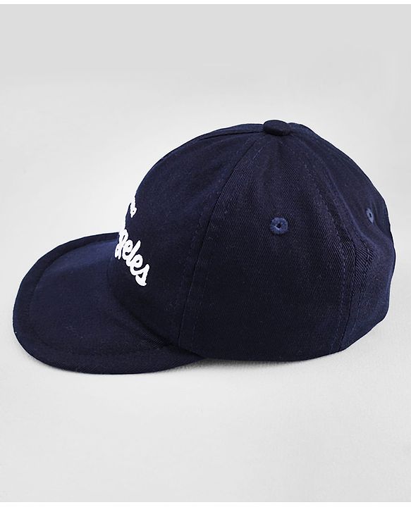 Babyhug Woven Baseball Cap With Los Angeles Text Embroidery Navy Blue - Diameter 17 cm