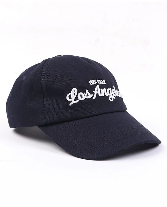 Babyhug Woven Baseball Cap With Los Angeles Text Embroidery Navy Blue - Diameter 17 cm