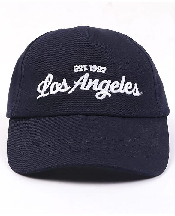 Babyhug Woven Baseball Cap With Los Angeles Text Embroidery Navy Blue - Diameter 17 cm