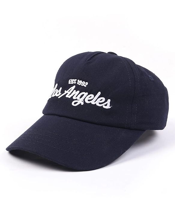 Babyhug Woven Baseball Cap With Los Angeles Text Embroidery Navy Blue - Diameter 17 cm