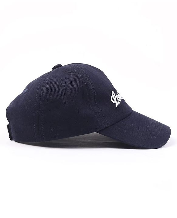 Babyhug Woven Baseball Cap With Los Angeles Text Embroidery Navy Blue - Diameter 17 cm