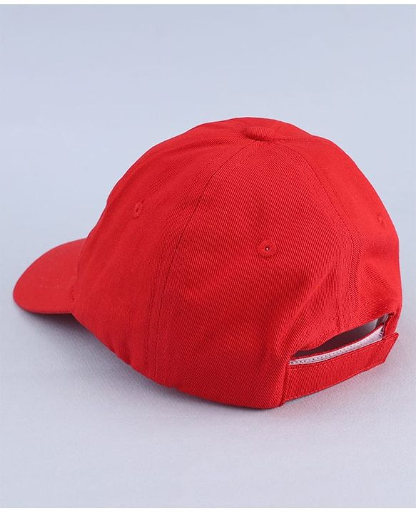 Babyhug Woven Baseball Cap With Text Embroidery Red - Diameter 17 cm