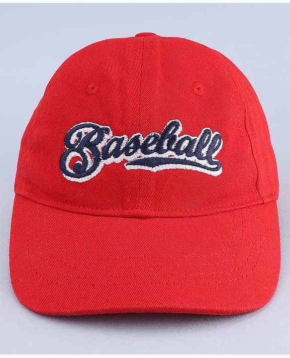 Babyhug Woven Baseball Cap With Text Embroidery Red - Diameter 17 cm