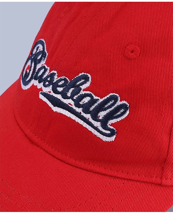 Babyhug Woven Baseball Cap With Text Embroidery Red - Diameter 17 cm