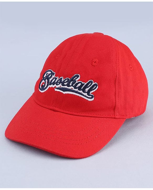 Babyhug Woven Baseball Cap With Text Embroidery Red - Diameter 18.5 cm