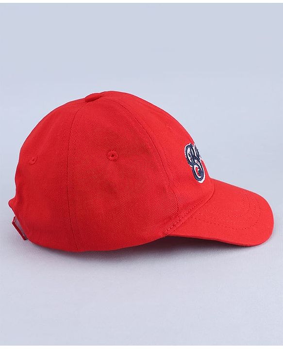 Babyhug Woven Baseball Cap With Text Embroidery Red - Diameter 18.5 cm