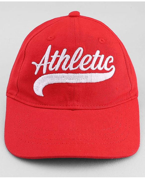 Babyhug Cotton Woven Baseball Cap With Athletic Text Embroidery Red - Diameter 17.5 cm