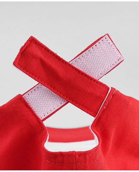 Babyhug Cotton Woven Baseball Cap With Athletic Text Embroidery Red - Diameter 17.5 cm