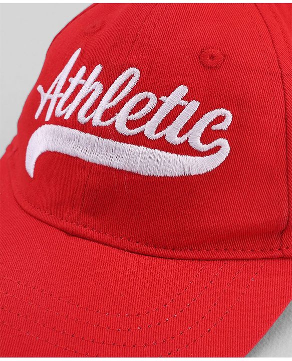 Babyhug 100% Cotton Woven Baseball Cap With Athletic Text Embroidery Red - Diameter 17.5 cm