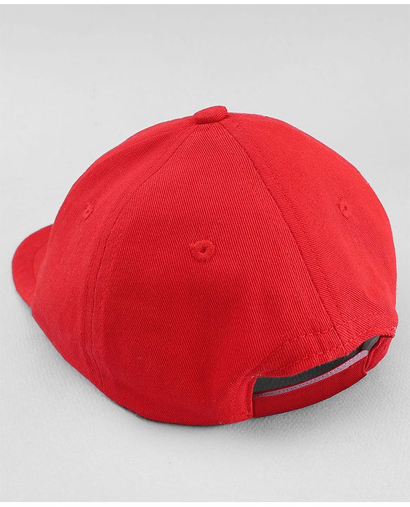 Babyhug 100% Cotton Woven Baseball Cap With Athletic Text Embroidery Red - Diameter 17.5 cm