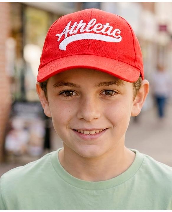 Babyhug 100% Cotton Woven Baseball Cap With Athletic Text Embroidery Red - Diameter 17.5 cm