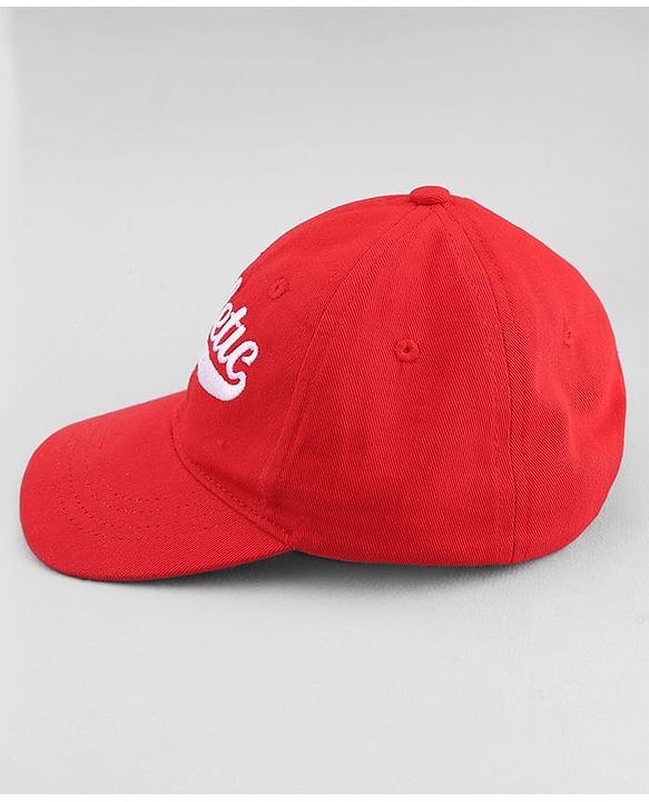 Babyhug 100% Cotton Woven Baseball Cap With Athletic Text Embroidery Red - Diameter 17.5 cm