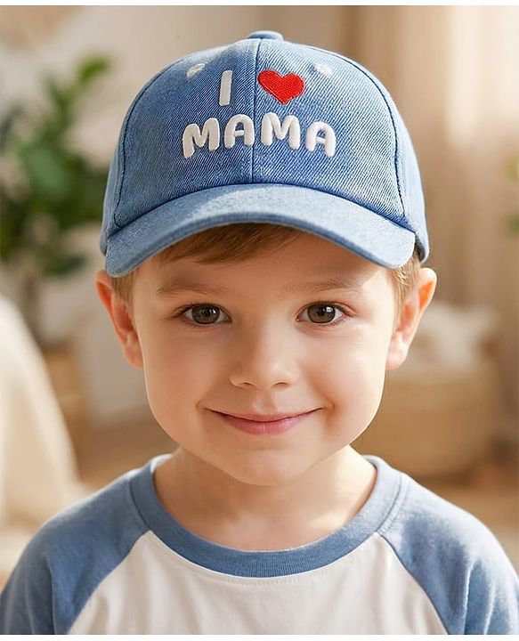 Babyhug Cotton Woven Baseball Cap With Text Embroidery Blue - Diameter 18 cm