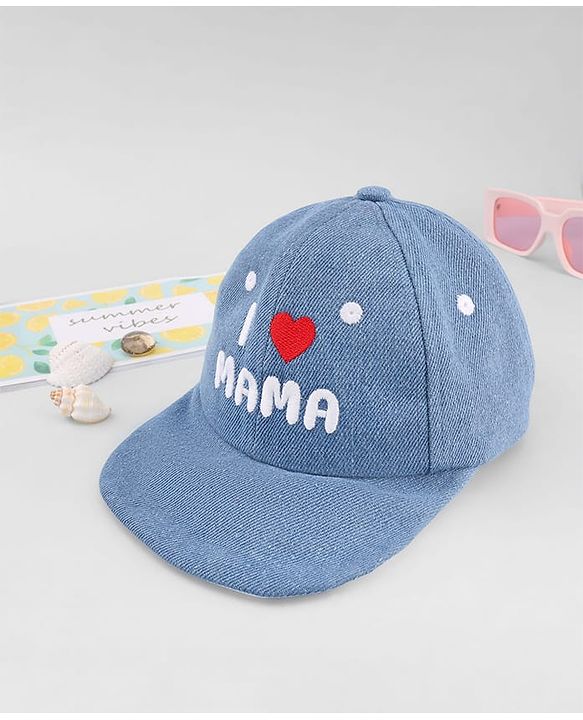 Babyhug Cotton Woven Baseball Cap With Text Embroidery Blue - Diameter 18 cm